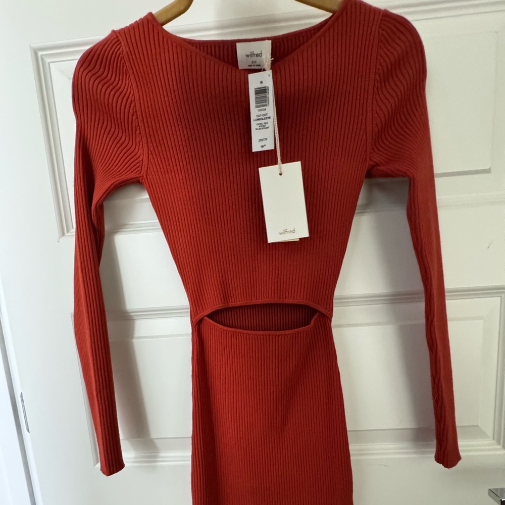 Wilfred Aritzia Revel Red cutout long sleeve dress